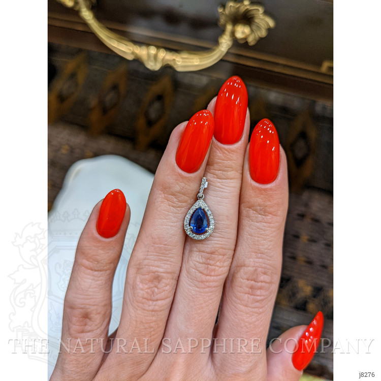 0.75 Ct. Blue Sapphire and Natural Diamond Pave Pendant, 14K White Gold