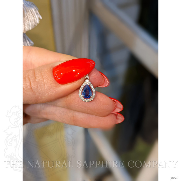 0.75 Ct. Blue Sapphire and Natural Diamond Pave Pendant, 14K White Gold