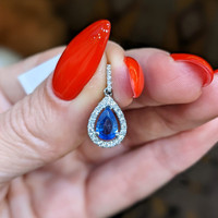 0.75 Ct. Blue Sapphire and Natural Diamond Pave Pendant, 14K White Gold Life Style
