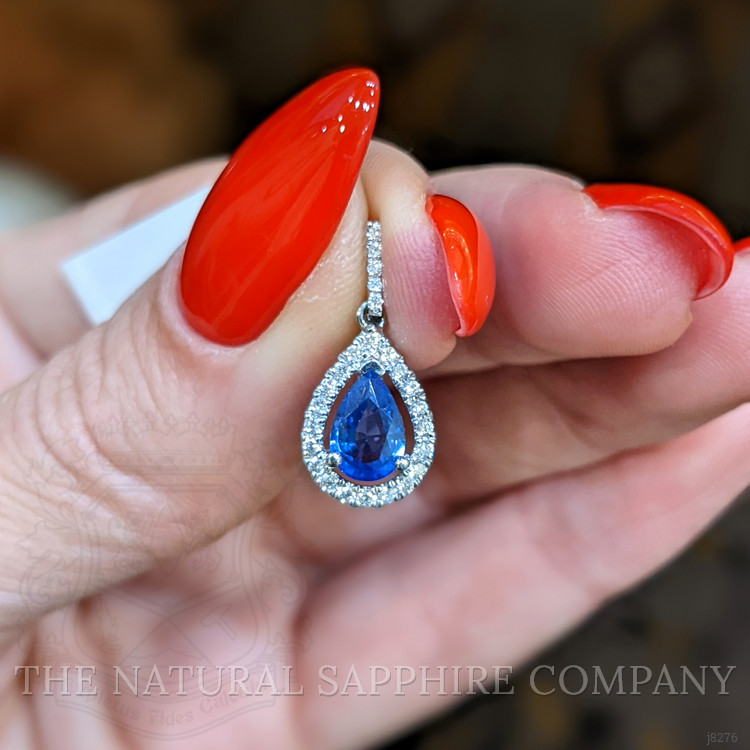 0.75 Ct. Blue Sapphire and Natural Diamond Pave Pendant, 14K White Gold