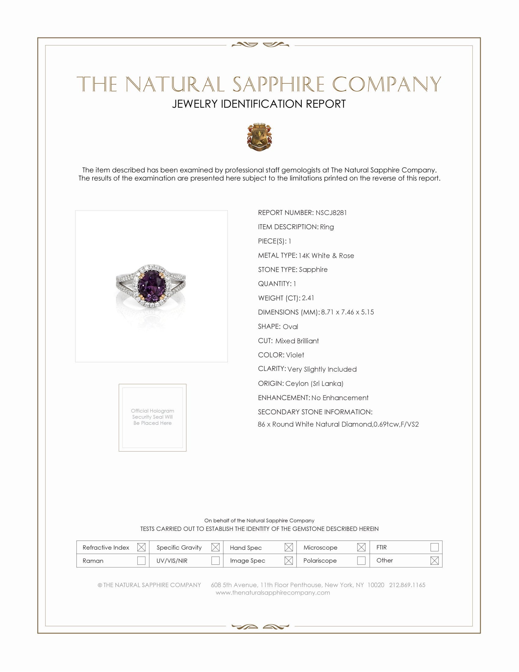2.41 Ct. Violet Sapphire and Natural Diamond Pave Ring, 14K White & Rose