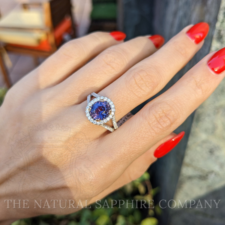 2.41 Ct. Violet Sapphire and Natural Diamond Pave Ring, 14K White & Rose