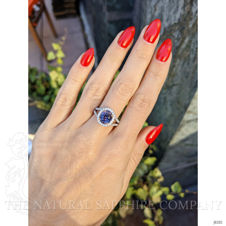 2.41 Ct. Violet Sapphire and Natural Diamond Pave Ring, 14K White & Rose