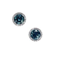 1.00 Ct.Tw.Total Carat Weight Greenish Blue Sapphire and Natural Diamond Pave Earrings, 18K White Gold Video
