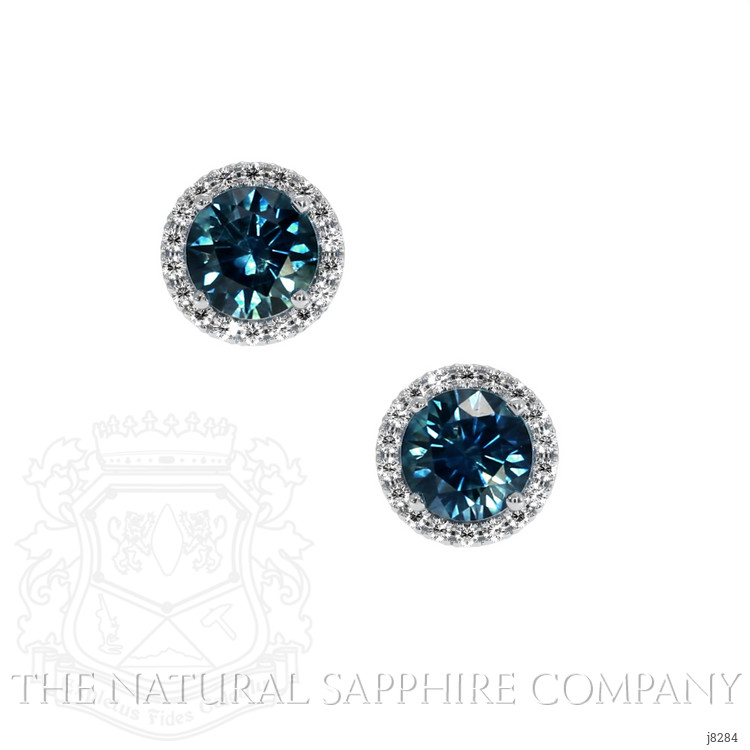 1.00 Ct.Tw. Greenish Blue Sapphire and Natural Diamond Pave Earrings, 18K White Gold