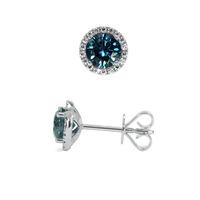 1.00&nbsp;Ct.Tw.Total Carat Weight Greenish Blue Sapphire and Natural Diamond Pave Earrings, 18K White Gold Image