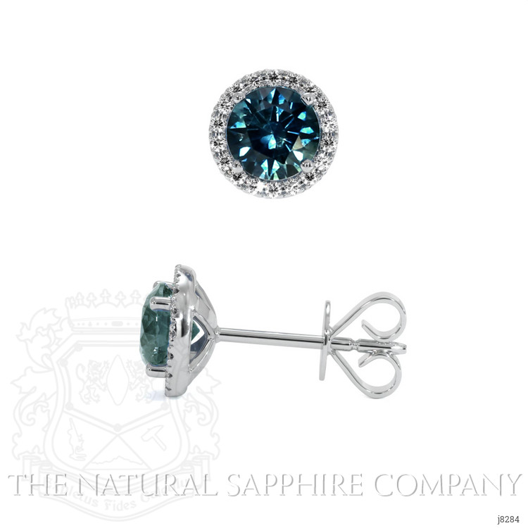 1.00 Ct.Tw. Greenish Blue Sapphire and Natural Diamond Pave Earrings, 18K White Gold