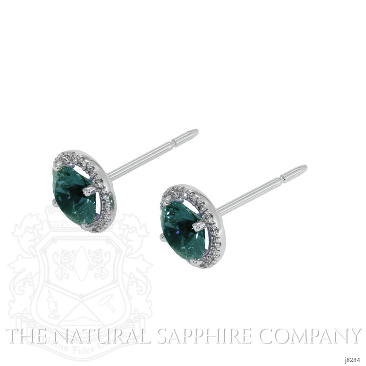1.00 Ct.Tw. Greenish Blue Sapphire and Natural Diamond Pave Earrings, 18K White Gold
