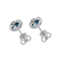 1.00 Ct.Tw.Total Carat Weight Greenish Blue Sapphire and Natural Diamond Pave Earrings, 18K White Gold Image