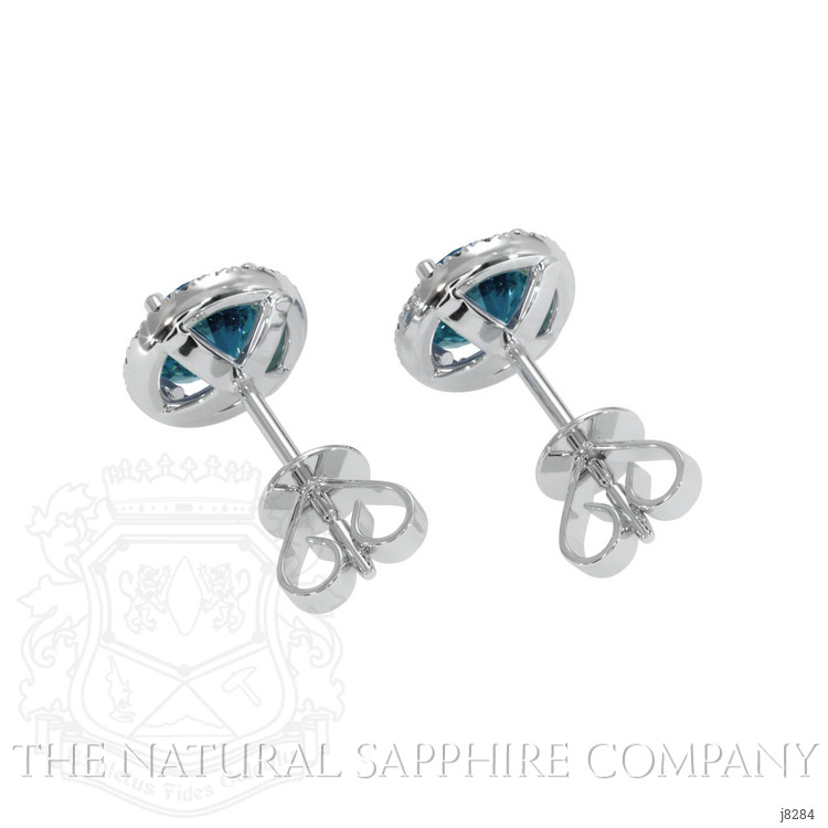 1.00 Ct.Tw. Greenish Blue Sapphire and Natural Diamond Pave Earrings, 18K White Gold