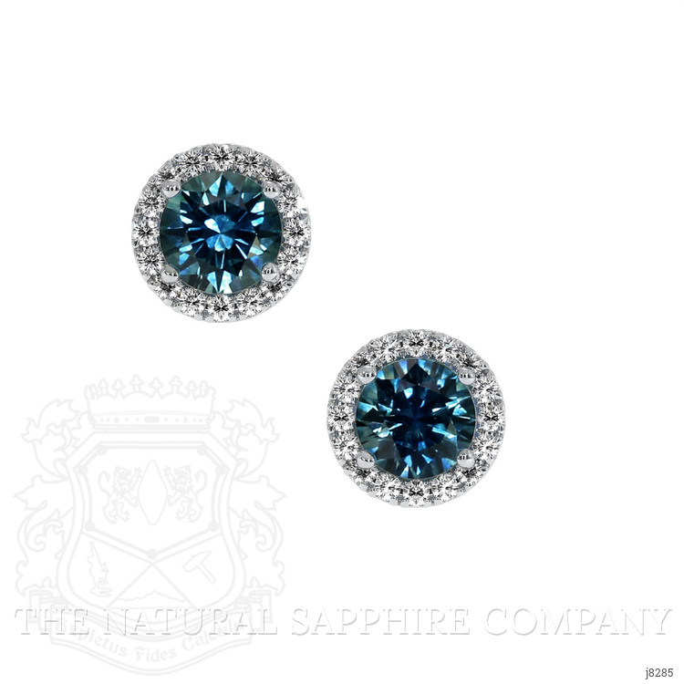 0.55 Ct.Tw. Bluish Green Sapphire and Natural Diamond Pave Earrings, 18K White Gold