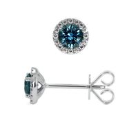 0.55 Ct.Tw. Bluish Green Sapphire and Natural Diamond Pave Earrings, 18K White Gold Image