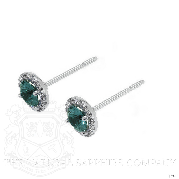 0.55 Ct.Tw. Bluish Green Sapphire and Natural Diamond Pave Earrings, 18K White Gold