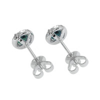 0.55 Ct.Tw. Bluish Green Sapphire and Natural Diamond Pave Earrings, 18K White Gold Image