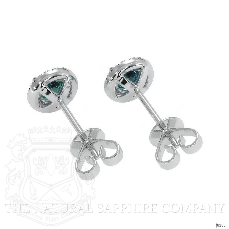 0.55 Ct.Tw. Bluish Green Sapphire and Natural Diamond Pave Earrings, 18K White Gold
