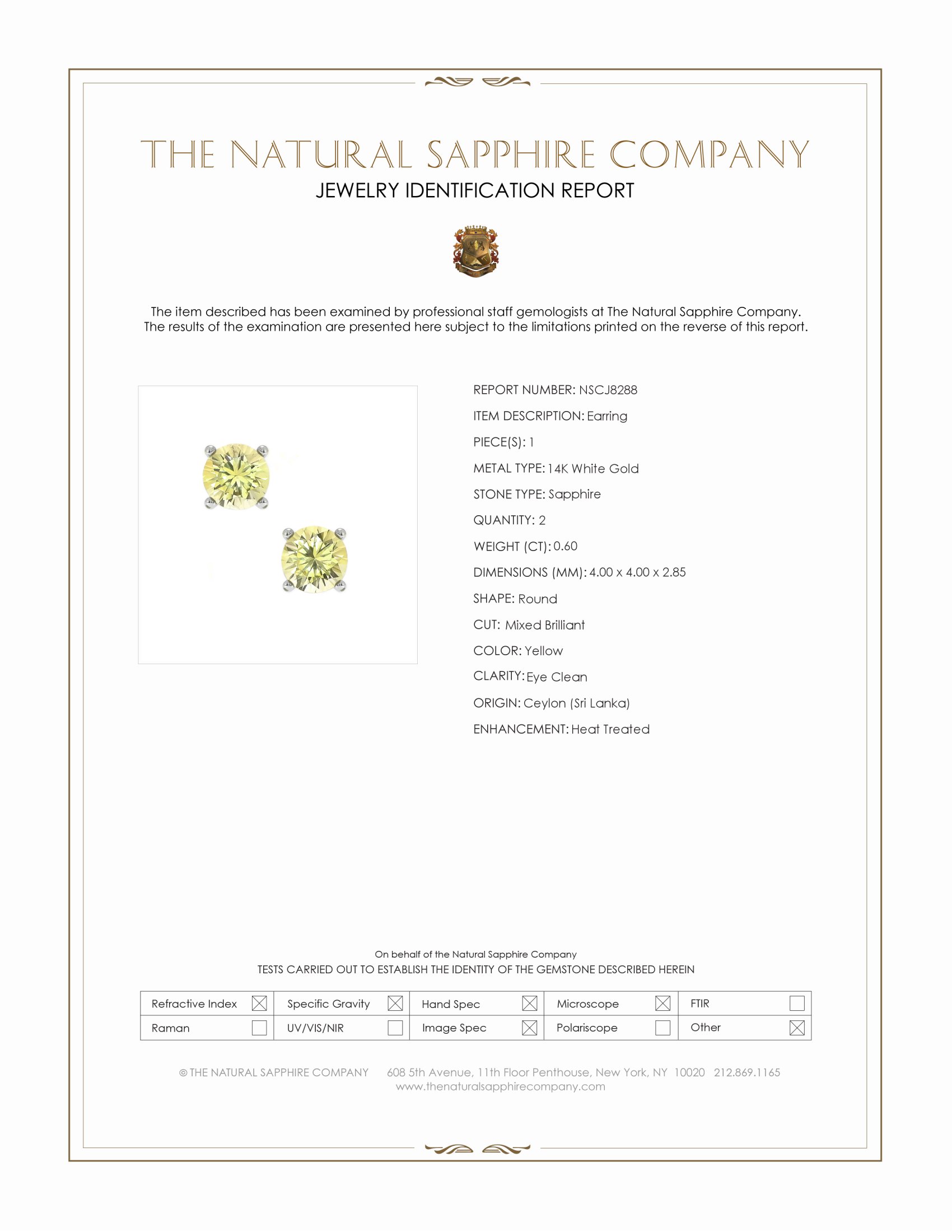 0.60 Ct.Tw. Yellow Sapphire Studs Earrings, 14K White Gold