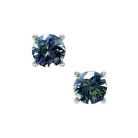 0.80 Ct.Tw. Bluish Green Sapphire Studs Earrings, 14K White Gold Video