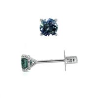 0.80 Ct.Tw. Bluish Green Sapphire Studs Earrings, 14K White Gold Image
