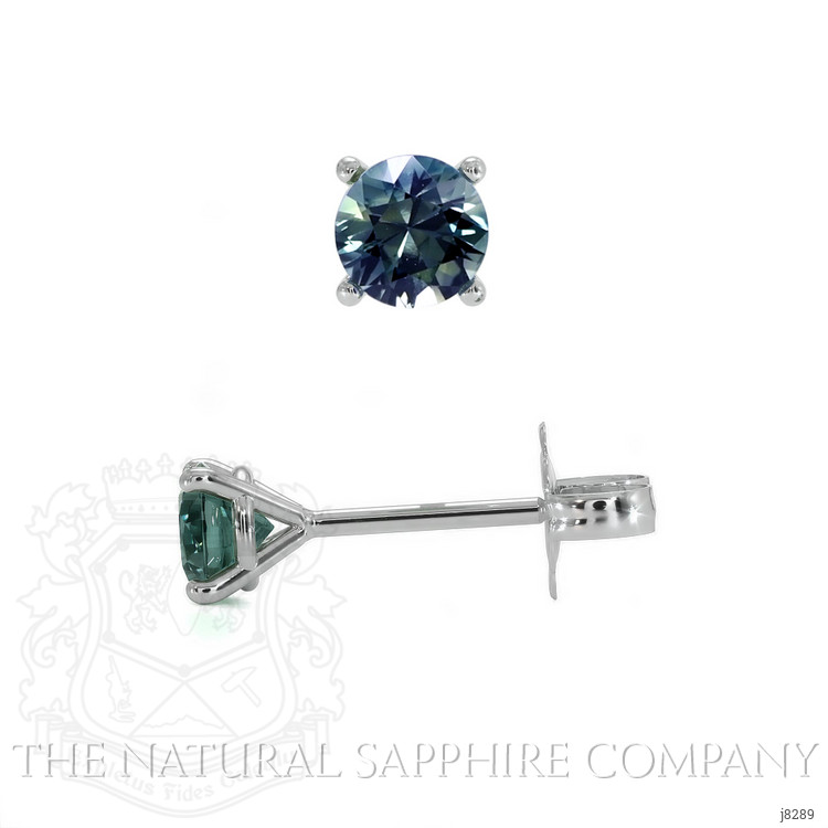 0.80 Ct.Tw. Bluish Green Sapphire Studs Earrings, 14K White Gold
