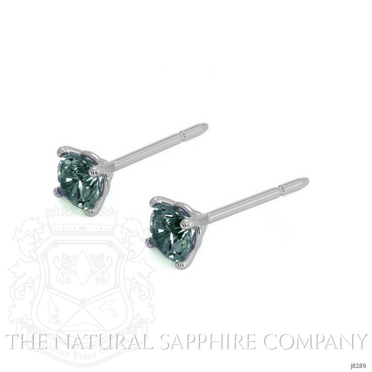 0.80 Ct.Tw. Bluish Green Sapphire Studs Earrings, 14K White Gold
