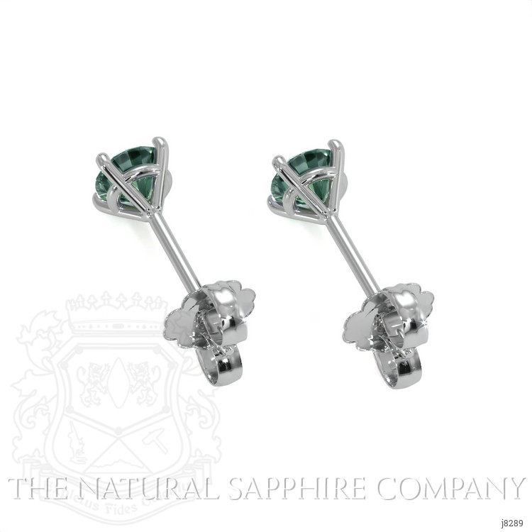 0.80 Ct.Tw. Bluish Green Sapphire Studs Earrings, 14K White Gold