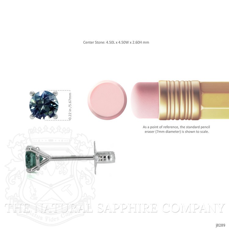 0.80 Ct.Tw. Bluish Green Sapphire Studs Earrings, 14K White Gold