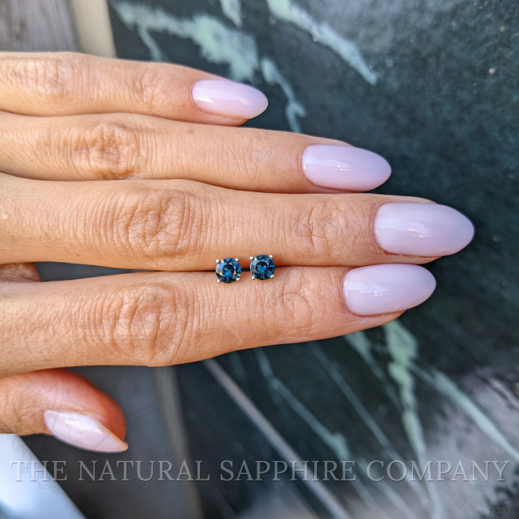 0.80 Ct.Tw. Bluish Green Sapphire Studs Earrings, 14K White Gold