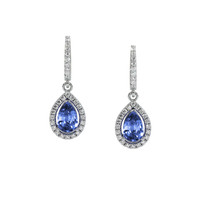 1.00&nbsp;Ct.Tw.Total Carat Weight Blue Sapphire and Natural Diamond Pave Earrings, 14K White Gold Video