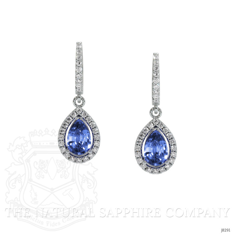 1.00 Ct.Tw. Blue Sapphire and Natural Diamond Pave Earrings, 14K White Gold