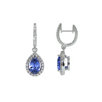 1.00&nbsp;Ct.Tw.Total Carat Weight Blue Sapphire and Natural Diamond Pave Earrings, 14K White Gold Image