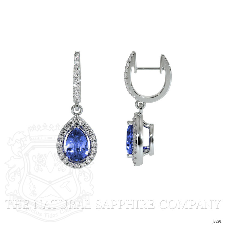 1.00 Ct.Tw. Blue Sapphire and Natural Diamond Pave Earrings, 14K White Gold