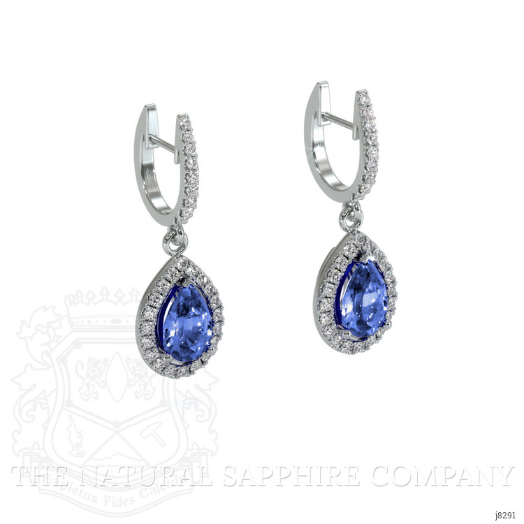 1.00 Ct.Tw. Blue Sapphire and Natural Diamond Pave Earrings, 14K White Gold