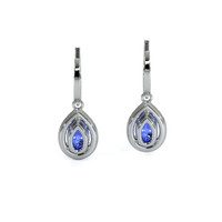 1.00&nbsp;Ct.Tw.Total Carat Weight Blue Sapphire and Natural Diamond Pave Earrings, 14K White Gold Image