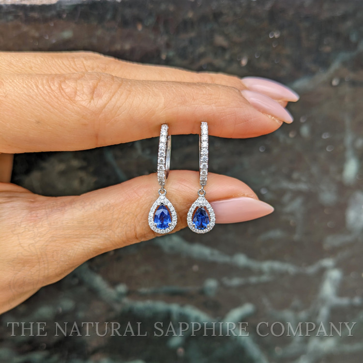 1.00 Ct.Tw. Blue Sapphire and Natural Diamond Pave Earrings, 14K White Gold