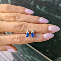1.00&nbsp;Ct.Tw.Total Carat Weight Blue Sapphire and Natural Diamond Studs Earrings, 14K White Gold Life Style