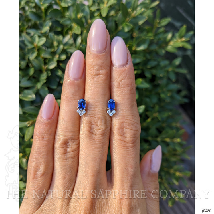 1.00 Ct.Tw. Blue Sapphire and Natural Diamond Studs Earrings, 14K White Gold