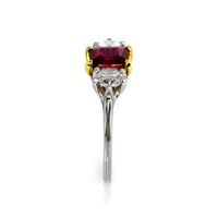 1.51 Ct. Ruby Natural Diamond Three Stone Ring, Platinum & 18K Yellow Image