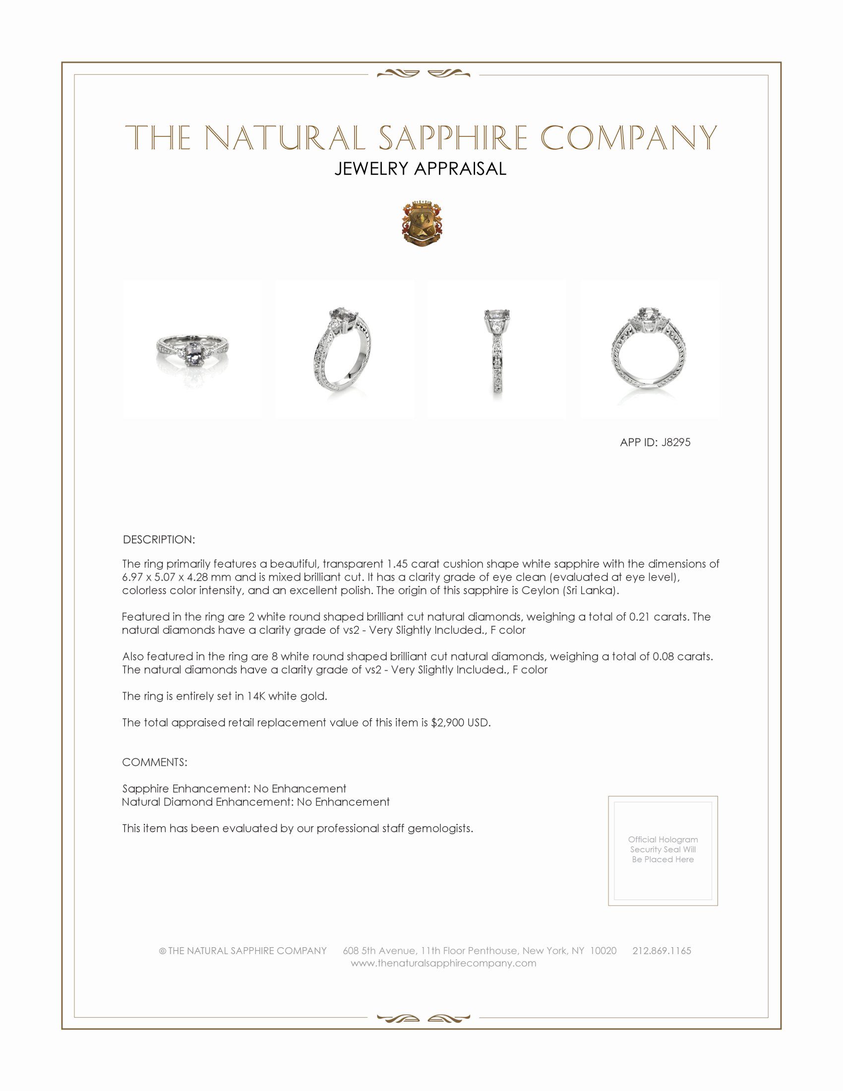 1.45 Ct. White Sapphire and Natural Diamond Antique Style Ring, 14K White Gold