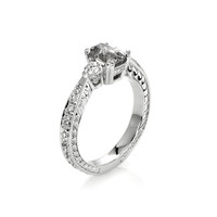 1.45 Ct. White Sapphire and Natural Diamond Antique Style Ring, 14K White Gold Image