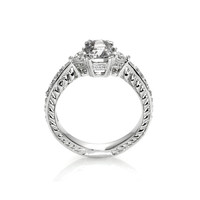 1.45 Ct. White Sapphire and Natural Diamond Antique Style Ring, 14K White Gold Image