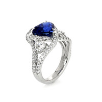 4.90 Ct. Sapphire Natural Diamond Antique Style Ring, 18K White Gold Image