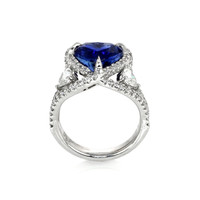 4.90 Ct. Sapphire Natural Diamond Antique Style Ring, 18K White Gold Image