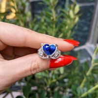 4.90 Ct. Blue Sapphire and Natural Diamond Antique Style Ring, 18K White Gold Life Style