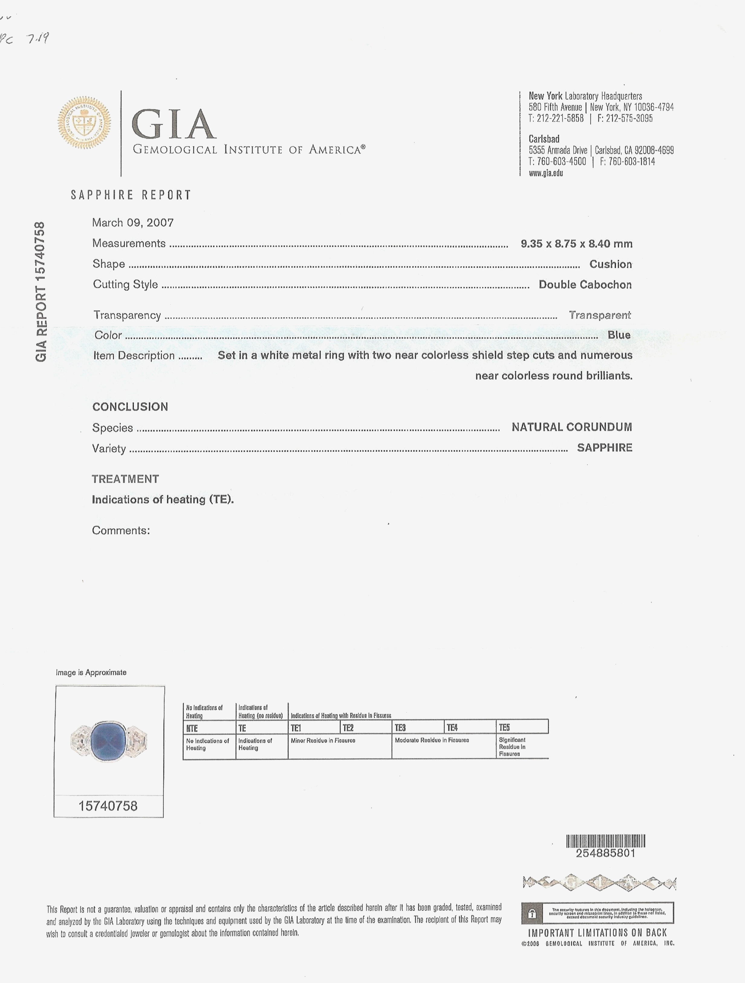 7.19 Ct. Blue Sapphire and Natural Diamond Antique Style Ring, Platinum 950