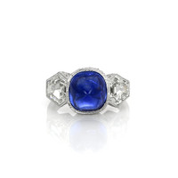 7.19 Ct. Blue Sapphire and Natural Diamond Antique Style Ring, Platinum 950 Video