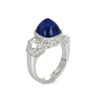 7.19 Ct. Blue Sapphire and Natural Diamond Antique Style Ring, Platinum 950 Image