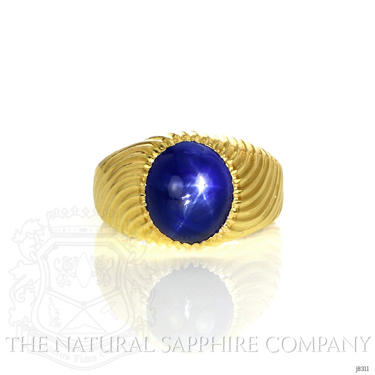 9.00 Ct. Blue Sapphire Men's Ring, 18K Yellow Gold