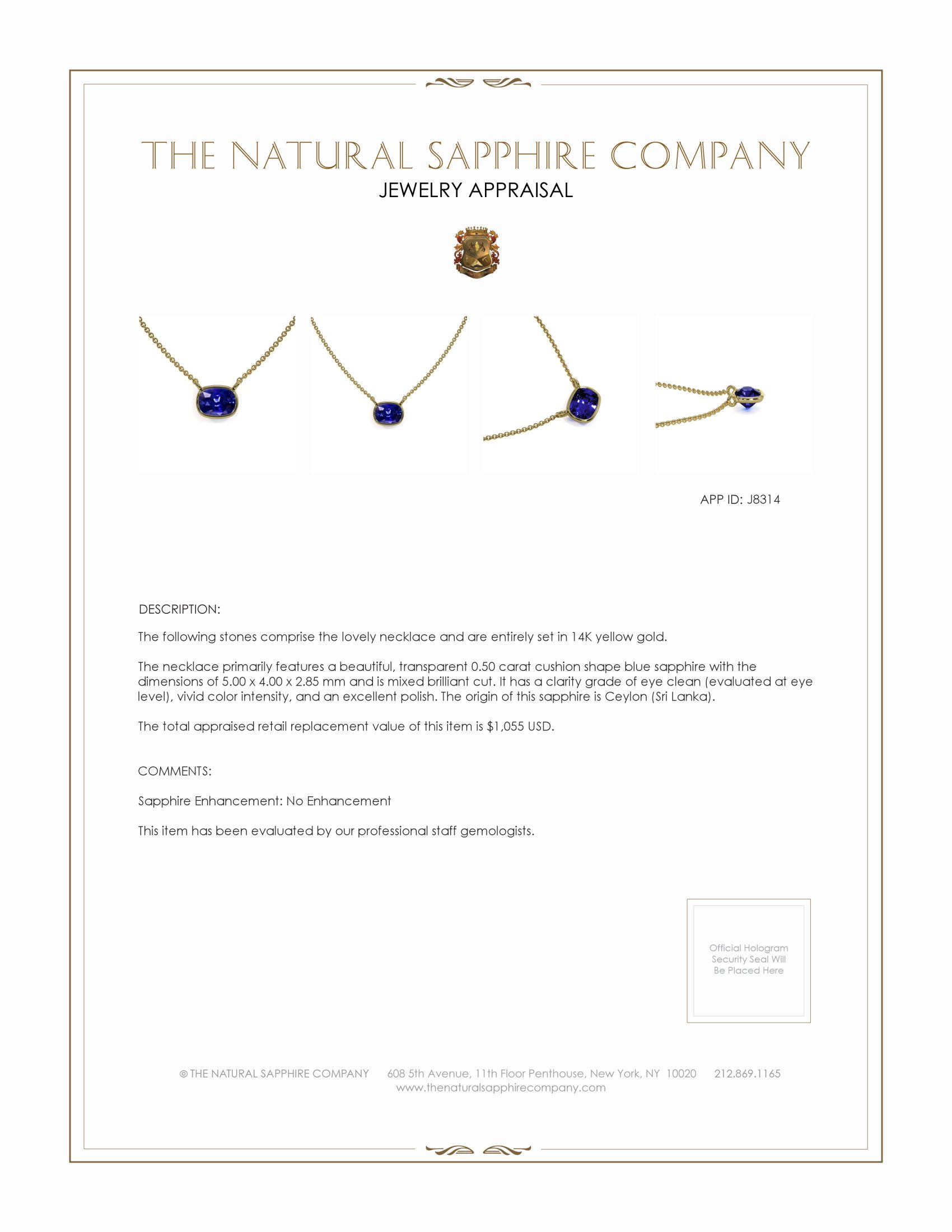 0.50 Ct. Blue Sapphire Bezel Necklace, 14K Yellow Gold