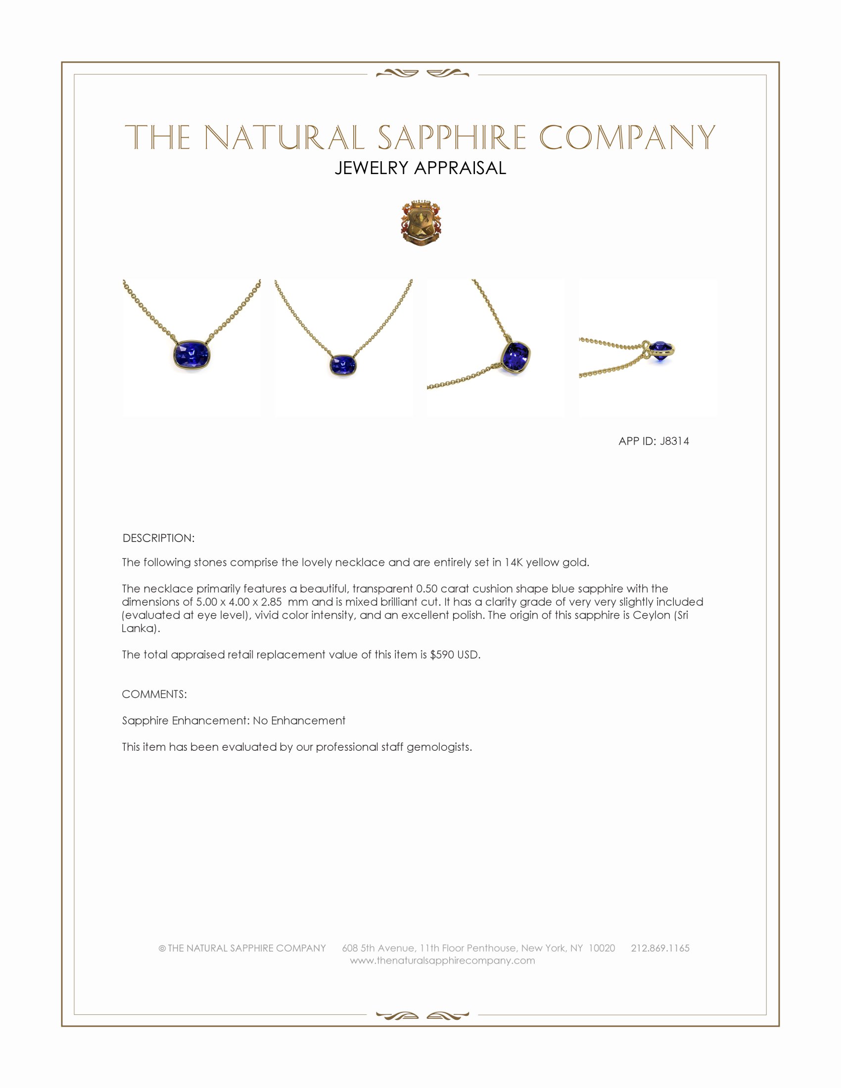 0.50 Ct. Blue Sapphire Bezel Necklace, 14K Yellow Gold