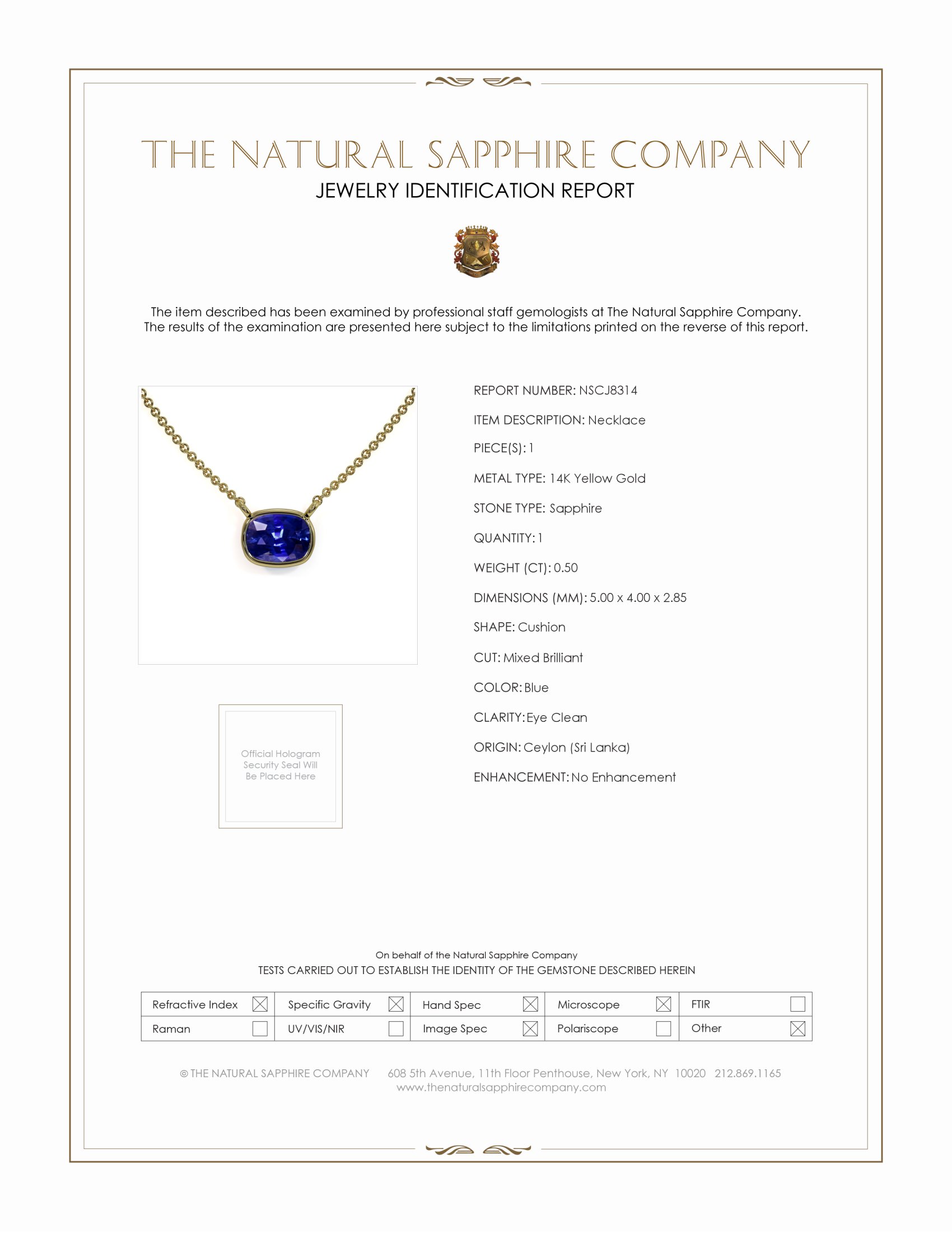 0.50 Ct. Blue Sapphire Bezel Necklace, 14K Yellow Gold
